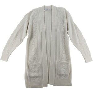 Liz Claiborne Cardigan Womens M Sweater Ivory‎ Cable Knit Angora Wool Longline